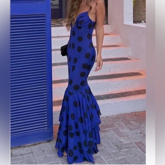 ZARA POLKA DOT RUFFLE LONG DRESS - Picture 5 of 6